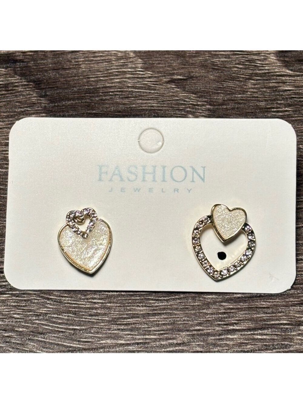 5/$20!! Golden Heart Earrings with rhinestones and faux mother of pearl